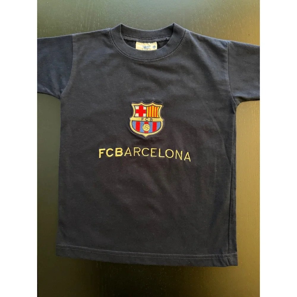FC Barcelona Official Kids Shirt Size 8 Navy Embroidered Youth Futbol SS Fan Tee